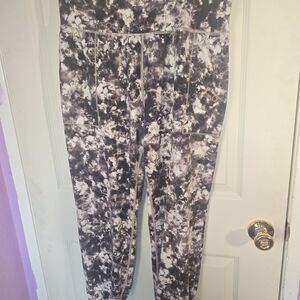 Athleta Black and Cream Tie-Dye Joggers